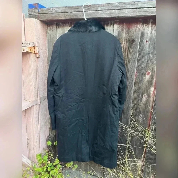 Helmut Lang Long Black Wool Coat With Fur - Picture 2 of 5